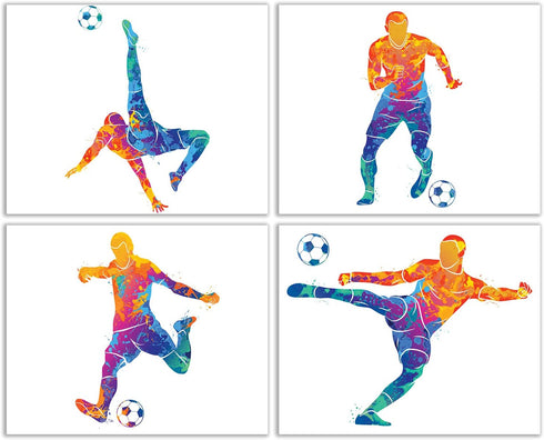 Summit Designs Soccer Bedroom Wall Art Decor Prints - Set of 4 (8x10) Inch Unframed Poster Photos - Kids Gift Idea