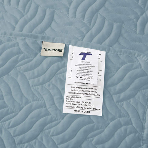Tempcore Quilt Set Coverlet King Size Light Blue 3 Piece,Microfiber Lightweight Soft Bedspread for All Season,King Light Blue,(1 Quilt,2 Shams)