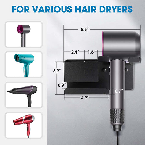 Hair Dryer Holder Wall Mounted, BOJDOPIE Blow Dryer Organizer for Bathroom, Aluminum Alloy Multi-Functional Hair Dryer Rack for Dyson Supersonic, Morden Black