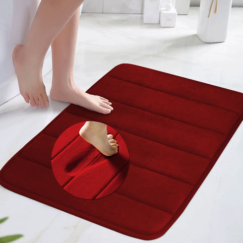 Red Memory Foam Bath Mat Rugs Non Slip Absorbent Bathroom Rug Carpet Super Water Absorption Bathroom Carpet Machine Washable Quick Dry Non-Slip Thick Bath Mat 17" X 24" Wine Red