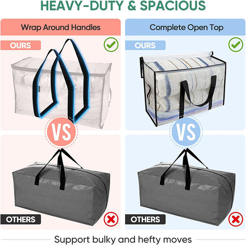BALEINE 2-Pack 105L Moving Totes with Reinforced Handles, Heavy-Duty UnderBed Storage Bag for Moving Boxes, Clothes, Travel, Attics (105L, 2-Pack White)