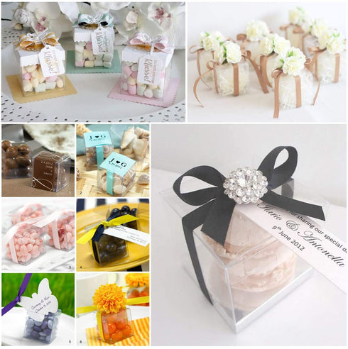 LaRibbons 10Pcs PET Clear Box, Transparent Boxes, Candy Box, Clear Gift Boxes for Wedding, Party and Baby Shower Favors, 6" L x 6" W x 6" H