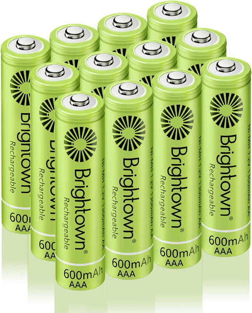 12-Pack Rechargeable AAA Batteries Pre-Charged, NiMH 1.2V 600mAh Triple A Solar Batteries for Solar Lights and Universal Household Devices, Recharge up to 1200 Cycles, UL Certified - 12 Count