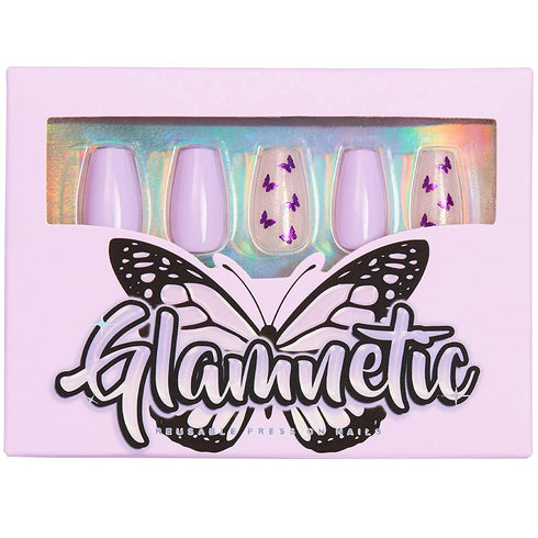 Glamnetic Press On Nails - Mariposa | Glossy Short Coffin Nails with Salon UV Finish, Reusable Opaque Nails in 12 Sizes - 30 Nail Kit with Glue