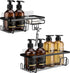 BBtang Shower Caddy, Shower Organizer Adhesive Wall Mounted Shelf with 11 Hooks, No Drilling Black Shower Racks Basket Shelves Stainless Steel Bathroom Storage Shampoo Holder for Toilet Kitchen 2 Pack