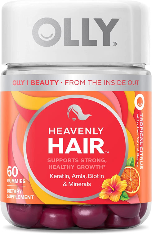 OLLY Heavenly Hair Gummies, Supports Strong Healthy Hair Growth, Keratin, Biotin, Amla, Grapefruit Flavor, 30 Day Supply - 60 Count