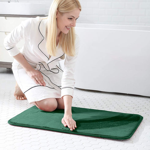 Walensee Extra Thick Memory Foam Bath Rug (17x24 Hunter Green) Non Slip Absorbent Super Cozy Velvet Bathroom Mat, Luxury Soft Plush Small Carpet for Bath Room Shower Floor Tub, Machine Wash Dry