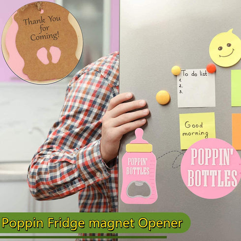 12pcs Refrigerator Magnet Bottle Opener Baby Shower Favor for Guest, Silicone Metal Bottle Opener Birthday Wedding Favors Baby Shower Giveaways Gift to Guest (Pink Opener, 12)