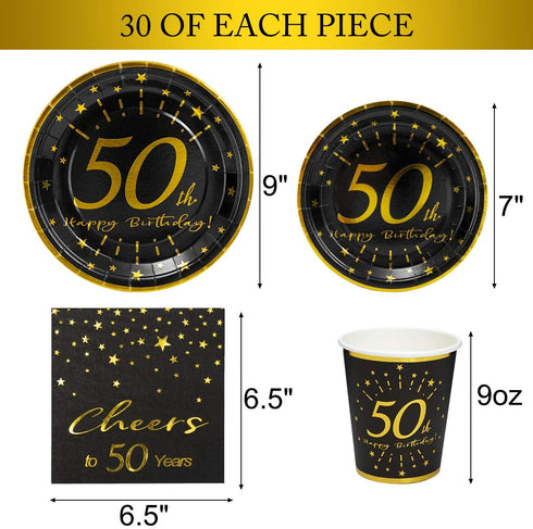 50th Birthday Plates and Napkins and Cups Sets Serves 30, 9" Dinner Paper Plates 7" Dessert Paper Plates 9 oz Cups 3 Ply Napkins 50th Birthday Party Supplies and Decorations for Men and Women