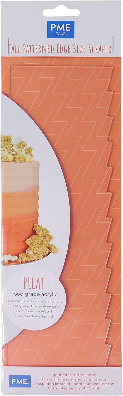 PME Tall Patterned Edge Side Scraper for Cake Decorating-Pleat, 10 in, Transparent