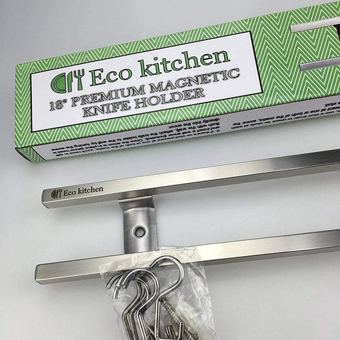 Magnetic Knife Holder for Wall - Metal Knife Magnetic Strip 18 Inch - Stainless Steel Knife Magnet Bar Rack With Hooks - Kitchen Utensil Holder and Knife Storage Holder