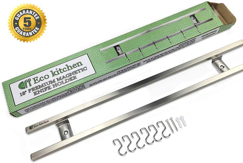 Magnetic Knife Holder for Wall - Metal Knife Magnetic Strip 18 Inch - Stainless Steel Knife Magnet Bar Rack With Hooks - Kitchen Utensil Holder and Knife Storage Holder