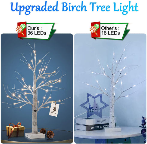 Set of 2- FastDeng Birch Tree Lighted, 2FT 36 LED Warm White Lights, Battery Powered Timing Tabletop Bonsai Tree Light for Home Bedroom Holiday Wedding Party Indoor Decoration