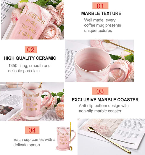 I Love You More The End I Win Mug - Valentine's Day Anniversary Mug for Her - Funny Coffee Mug for Girlfriend - Birthday Mug for Women Wife Girlfriend - Marble Mug 14 Oz with Box