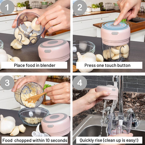 Kitcheon Electric Garlic Chopper-Mini Food Chopper (250 ML)-Kitchen Mini Garlic Chopper,Mincer,Crusher,Grinder,Slicer-Hand Kitchen Dicers for Ginger,Onion,Chili,Spices,Veggies