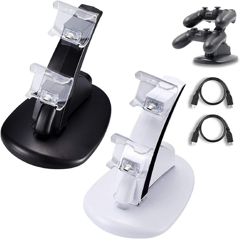 2 Pack PS4 Controller Charger, Playstation 4 / PS4 / PS4 Pro / PS4 Slim Controller Charging Dock Stand Stations with Dual Micro USB Fast Charging & LED Indicator (Black & White)