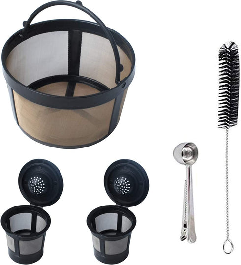 Reusable Mesh Ground Coffee Filter Basket Compatible with K-Duo Essentials and for K-Duo Brewers Machine, Coffee Cup Pod for K Cup and Cleaning Brush