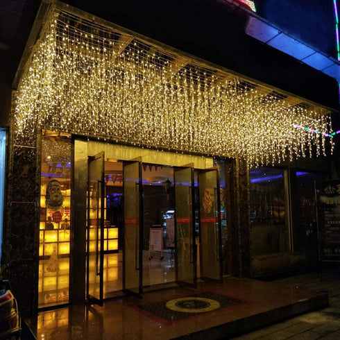 GTSYDING LED Window Curtain String Lights, Christmas Lcicle Lights 13Ft 96 LEDs Starry Fairy String Lights Plug in 8 Modes for Wedding Party Bedroom Garden Patio Outdoor Indoor (Warm White, 4)