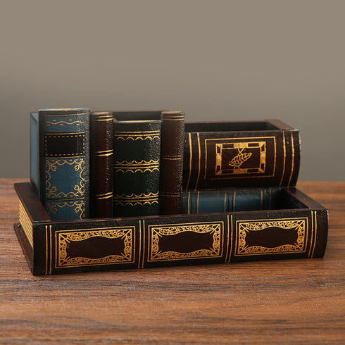 Tosnail Decorative Wooden Pencil Holders Desk Organizer - Library Book Design
