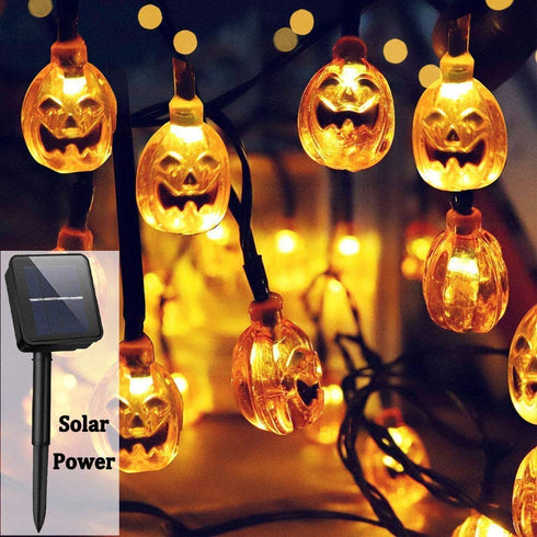 Yostyle Halloween Decor Pumpkin String Lights, Solar String Light,20ft 30 LED Outdoor Decorative Lights for Patio, Garden, Gate, Yard, Halloween Christmas Decoration (IP65 Waterproof,Warm White)