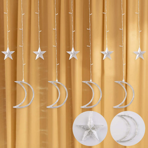 Curtain Lights 138 LEDs USB and Battery Powered Moon Star Window Fairy String Lights with 8 Flashing Modes for Bedroom, Home, Garden, Wedding, Christmas Party Decoration2