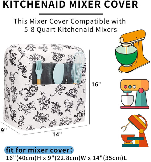 Kitchen Aid Mixer Cover,5-8 Quart Mixer Dust Cover for Kitchenaid Hamilton Sunbeam Mixers,Small Appliances Cover with Pockets,Mixer Covers Compatible with All Tilt Head & Bowl Lift Models