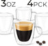 DLux Espresso Coffee Cups 3oz, Double Wall, Clear Glass set of 4 Glasses with Handles, Insulated Borosilicate Glassware Tea Cup
