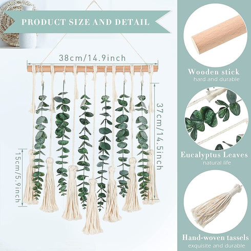 Artificial Eucalyptus Wall Decor Artificial Eucalyptus Garland Fake Eucalyptus Greenery Fake Eucalyptus Vines Wall Hanging with Woven Tassels for Backdrop Arch Wall Wedding Bedroom Apartment Decor