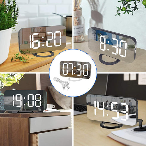 WulaWindy Digital Alarm Clock, Large LED Display, with USB Charger, Snooze Function Dim Mode Wall Hanging Beside Desk Clock for Bedroom (Black)