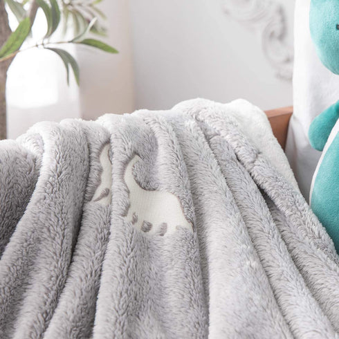 jinchan Dinosaur Throw Blanket Glow in The Dark Grey Lightweight Flannel Fleece Throw Blankets for Nursery Couch Bed Decor Magical Blankets All Seasons Gift for Girls Boys Baby Kids 40x60 Inch