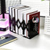 PROWOHO Adjustable Book Ends, Bookends with Removable Pen Holder for Office, Shelves, Desktop File Organizer, Kitchen, School Library and Home, Black