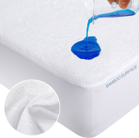 Full Size Mattress Protector Waterproof, Ultra Soft Bamboo Terry Breathable Mattress Protector Cover with Deep Pocket Fits Up to 14 Inch