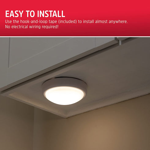 Energizer LED Tap Light, 4 Pack, Soft White, Battery Operated, Push On/Off, Wireless, Under Cabinet Lighting, Perfect for Under Cabinet, Closets, Pantry and More, 48958-P1