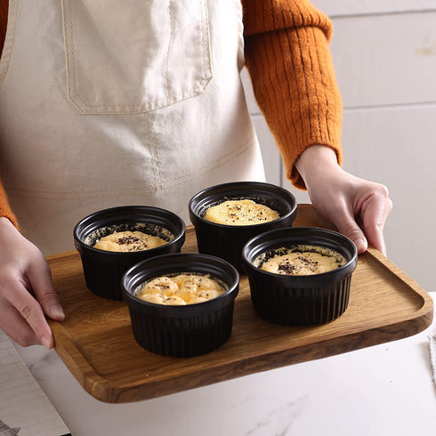 KitchenTour Porcelain Souffle Dishes 8 Ounces Ramekins for Baking Souffle, Creme Brulee - Set of 6, Black