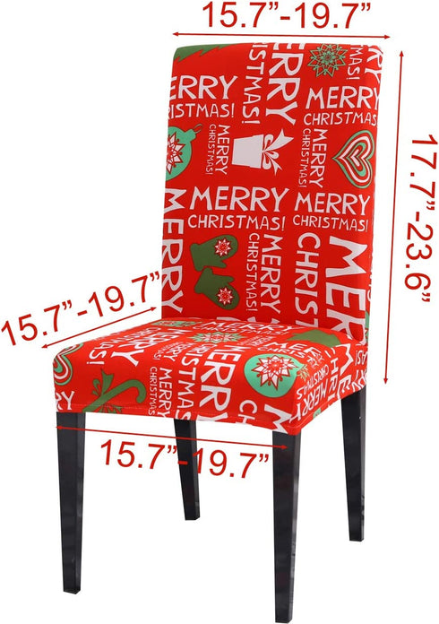 Ogrmar 4PCS Stretch Removable Washable Dining Room Chair Protector Slipcovers Christmas Decoration/Home Decor Dining Room Seat Cover (Christmas-A) (Vermilion)