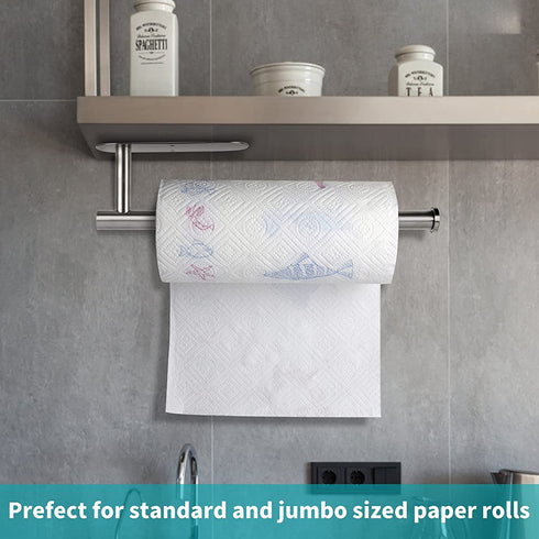 2 Pakc Stainless Steel Paper Towel Holder Under Cabinet, Self Adhesive Wall Mount Paper Towel Holder for Kitchen, Under Counter Paper Roll Rack for Bathroom-Silver