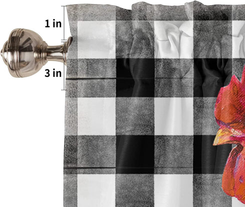 Plelat Window Valance,Farm Rooster Snuflower Black and White Buffalo Plaid Window Curtain,Thermal Insulated Rod Pocket Cutain Valance for Living Room Bedroom Laundry Room,54x18 Inch