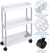 3 Tier Slim Storage Shelves Cart Rolling Utility Cart Mobile Shelving Unit Organizer Slid Out Utility Cart with Wheels and 8 Pieces Metal Hooks for Bathroom Kitchen Office (White)