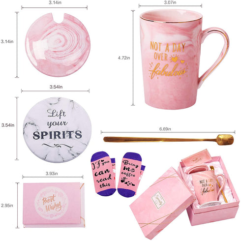 Not a Day Over Fabulous Mug - Birthday Gifts for Women - Funny Birthday Gift Ideas for Her, BFF, Best Friends, Coworkers, Her, Wife, Mom, Daughter, Sister, Aunt Ceramic Marble Mug 14 Oz Pink