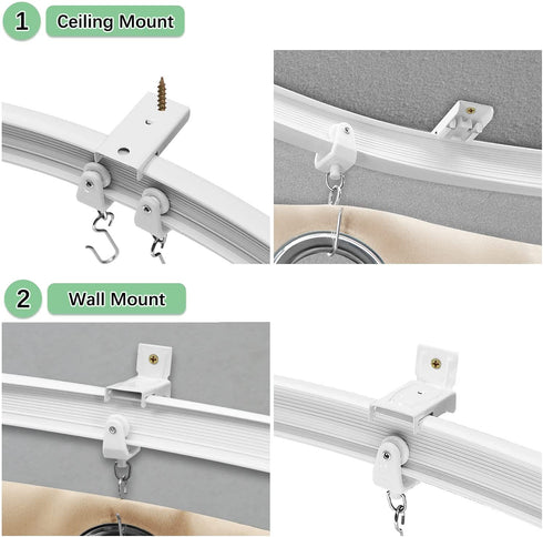 Refrze Ceiling Curtain Track, Curved Curtain Track Ceiling Mount, Room Divider Ceiling Track for Curtains, RV Curtain Track,Curtain Rail Ceiling Wall Mount for L Shape U Shape Bay Windows(8ft)