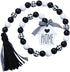 JOTFA Farmhouse Wood Bead Garland, Black & White Plaid Rustic Wooden Beads with Black Jute Buffalo Plaid Tassels Rustic Wooden HOME Sign for Farmhouse Tiered Tray D©cor Natural Country Chic Home D©cor