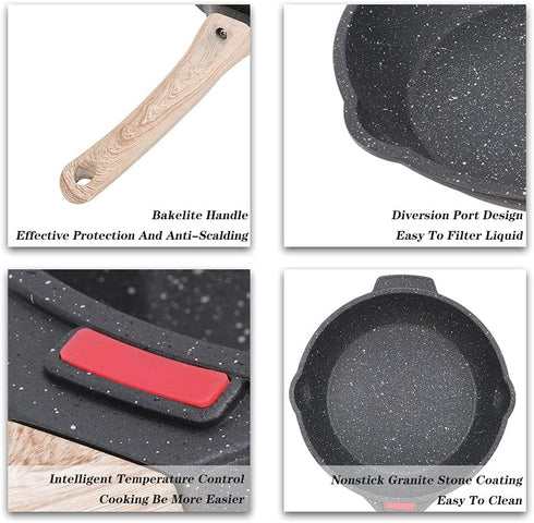 Nonstick Stone Pan, 9.5 inch Omelet Pan Medical Stone Frying Pan Egg Skillet With Heat Resistant Handle Induction Pan, PFOA Free