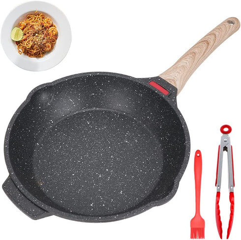 Nonstick Stone Pan, 9.5 inch Omelet Pan Medical Stone Frying Pan Egg Skillet With Heat Resistant Handle Induction Pan, PFOA Free