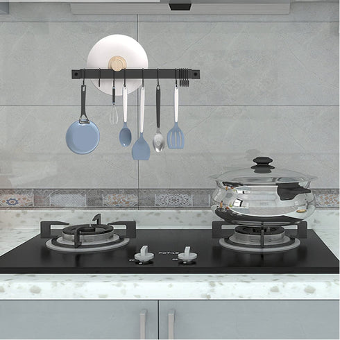 Kitchen Wall Mounted Hanging Utensil Holder Rack, Wrought Iron Rail Rack with 10 S Hooks for Hanging Kitchen Utensils Set & Cookware,16 inch