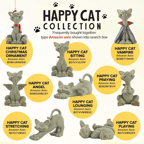 Whimsical Grey Cat Praying Figurine Cute Collectible - Happy Cat Collection - Cat Lover Gifts for Women, Cat Lover Gifts for Men, Cute Cat Gifts, Cat Office Desk Accessories, Cat Desk Decoration