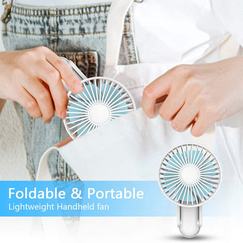 WOWGO Portable Handheld Fan - Mini Personal Fan 180° Rotating Adjustment, USB Rechargeable 2500mAh 3 Speed Hanging Personal Fan with USB output port for Home Office Indoor Use Outdoor Travel (white)