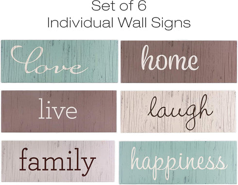 EXCELLO GLOBAL PRODUCTS Hanging Home Decor Sign with Sawtooth Hook and Jute Hanging Rope (Home, Family, Love, Laugh, Live, Happiness in Neutral Colorway)