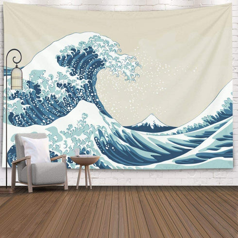 Pamime Aesthetic Room D©cor,Ocean Tapestry,Ocean Wave Tapestry, Great Wave Mount Fuji Century Hanging Wall Tapestries for Living Room Decor 60X50 Inches?150X130Cm? Inhouse,Blue White