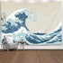 Pamime Aesthetic Room D©cor,Ocean Tapestry,Ocean Wave Tapestry, Great Wave Mount Fuji Century Hanging Wall Tapestries for Living Room Decor 60X50 Inches?150X130Cm? Inhouse,Blue White
