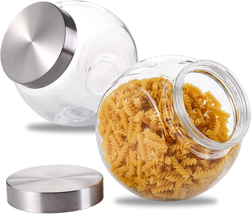 Nicunom 2 Pack Glass Candy Jar, 75 Ounce Cookie Jar with Lid Clear Candy Container, Kitchen Countertop Penny Canning Jars for Cookies, Snacks, Cakes, Food Safe, Wide mouth Opening